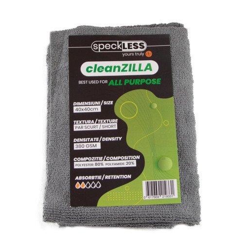 Laveta Microfibra Profesionala speckLESS cleanZILLA, Gri, 380 GSM, 40x40cm